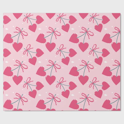 Cute Retro Cherry Heart Valentine Seamless Pattern Geschenkpapier (Flach)