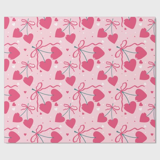 Cute Retro Cherry Heart Valentine Seamless Pattern Geschenkpapier (Flach)