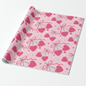 Cute Retro Cherry Heart Valentine Seamless Pattern Geschenkpapier (Ungerollt)