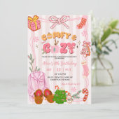 Cute Retro Christmas Pajama Party Girl Birthday Einladung (Stehend Vorderseite)