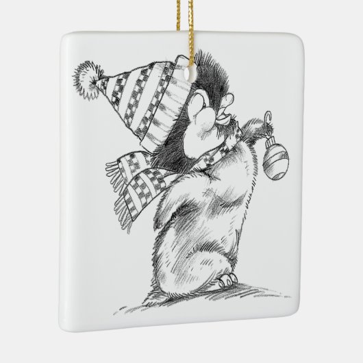 Cute Retro Christmas Penguin with Hat and Scarf Keramikornament (Rechts)