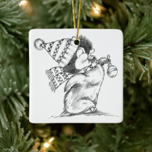 Cute Retro Christmas Penguin with Hat and Scarf Keramikornament (Baum)