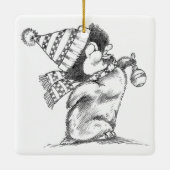 Cute Retro Christmas Penguin with Hat and Scarf Keramikornament (Rückseite)