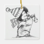 Cute Retro Christmas Penguin with Hat and Scarf Keramikornament (Vorderseite)