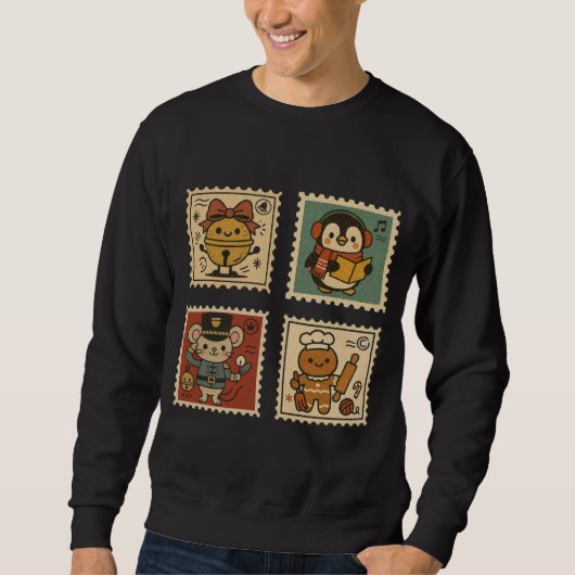 Cute Retro Christmas Stamp Collage Men’s  Sweatshirt (Vorderseite)
