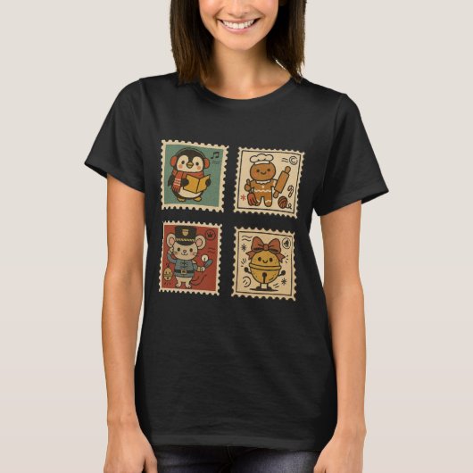 Cute Retro Christmas Stamp Collage Women’s T-Shirt (Vorderseite)