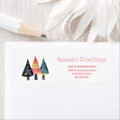 Cute Retro Christmas Trees Pink Address Labels (Insitu)