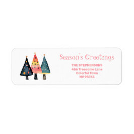 Cute Retro Christmas Trees Pink Address Labels