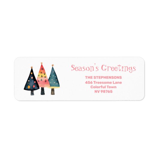 Cute Retro Christmas Trees Pink Address Labels (Vorne)