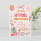 Cute Retro Christmas Winter 4th Birthday Einladung (Stehend Vorderseite)