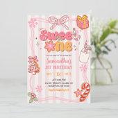 Cute Retro Christmas Winter Girl Sweet One  Einladung (Stehend Vorderseite)