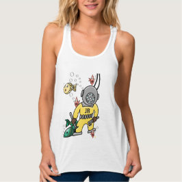 Cute Retro Deep Sea Diver and Fish - Monogrammed Tank Top