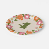 Cute Retro Floral 4 | Girls Fourth Birthday Pappteller (Schrägansicht)