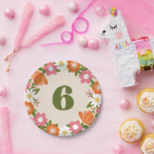 Cute Retro Floral 6 | Girls Sixth Birthday Pappteller (Party)