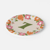 Cute Retro Floral 7 | Girls Seventh Birthday Pappteller (Schrägansicht)