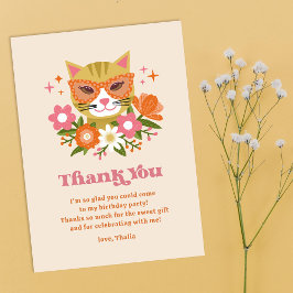 Cute Retro Floral Cat Girls Birthday Dankeskarte