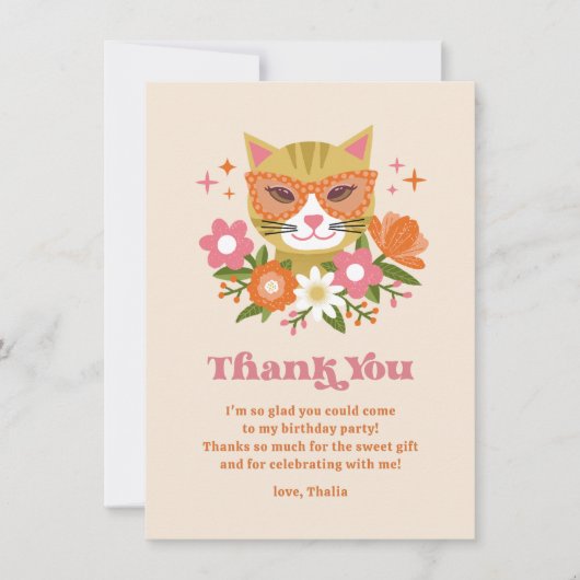 Cute Retro Floral Cat Girls Birthday Dankeskarte (Vorderseite)