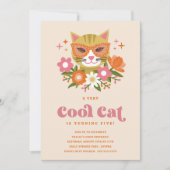 Cute Retro Floral Cool Cat Girls Birthday Party Einladung (Vorderseite)