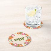 Cute Retro Floral One | Baby's First Birthday Runder Pappuntersetzer (Vor Ort)