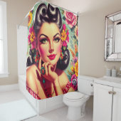 Cute Retro Floral Pin-up Portrait Duschvorhang (Beispiel)