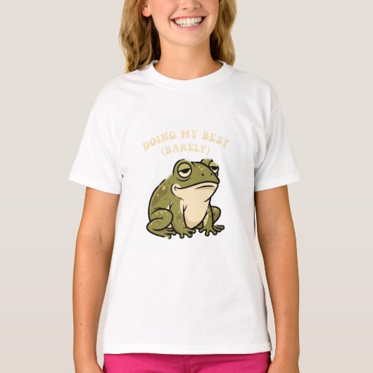 Cute Retro Frog Barely Trying Girls T-Shirt (Vorderseite)