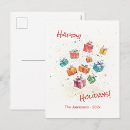 Cute Retro Happy Holidays Postcard Feiertagspostkarte