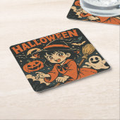 Cute retro Japanese cartoon Halloween Rechteckiger Pappuntersetzer (angewinkelt)