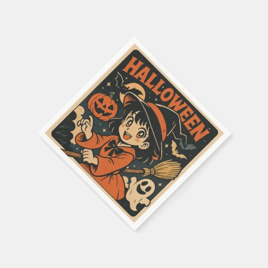 Cute retro Japanese cartoon Halloween Serviette (Ecke)