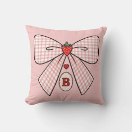Cute Retro Monogram Initials Strawberry Coquette Kissen