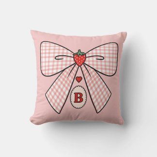 Cute Retro Monogram Initials Strawberry Coquette Kissen