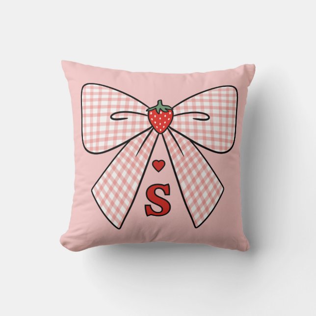 Cute Retro Monogram Initials Strawberry Coquette Kissen (Vorderseite)