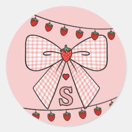 Cute Retro Monogram Initials Strawberry Coquette Runder Aufkleber