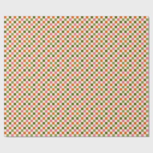 Cute Retro Orange Pink Green Checkerboard Pattern Geschenkpapier (Flach)