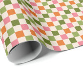 Cute Retro Orange Pink Green Checkerboard Pattern Geschenkpapier (Rolleneckpunkt)