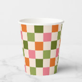 Cute Retro Orange Pink Green Checkerboard Pattern Pappbecher (Rückseite)