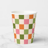 Cute Retro Orange Pink Green Checkerboard Pattern Pappbecher (Links)