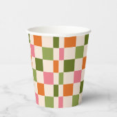 Cute Retro Orange Pink Green Checkerboard Pattern Pappbecher (Rechts)