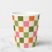 Cute Retro Orange Pink Green Checkerboard Pattern Pappbecher (Vorderseite)