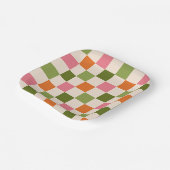 Cute Retro Orange Pink Green Checkerboard Pattern Pappteller (Gewinkelt)