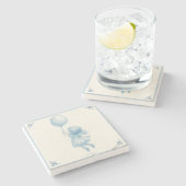 Cute retro pastel blue whimsical girl with balloon steinuntersetzer (Seitenansicht)