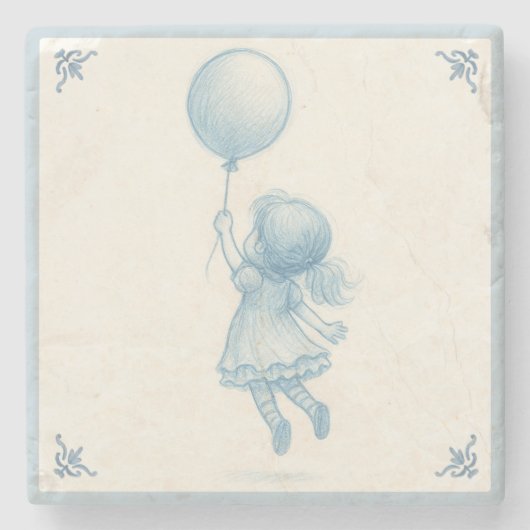 Cute retro pastel blue whimsical girl with balloon steinuntersetzer (Vorderseite)