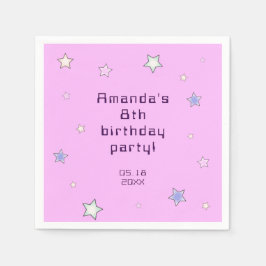 Cute Retro Pastel Stars Light Pink Kids Birthday  Serviette