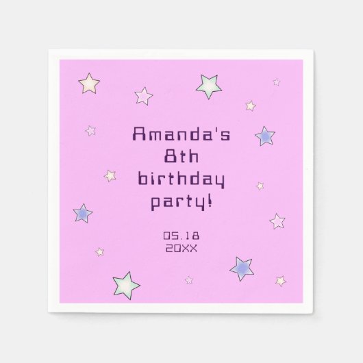 Cute Retro Pastel Stars Light Pink Kids Birthday  Serviette (Vorderseite)