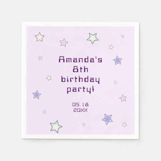 Cute Retro Pastel Stars Light Pink Kids Birthday  Serviette (Vorderseite)