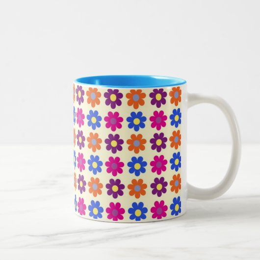 Cute Retro Penny Flower Pattern Zweifarbige Tasse (Rechts)