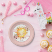 Cute Retro Pink Boho Flowers Sunshine Baby Shower Pappteller (Party)