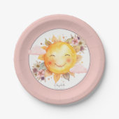 Cute Retro Pink Boho Flowers Sunshine Baby Shower Pappteller (Vorderseite)