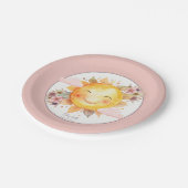 Cute Retro Pink Boho Flowers Sunshine Baby Shower Pappteller (Schrägansicht)
