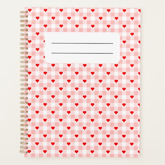 Cute Retro Pink Heart Gingham Plaid pattern Planer (Vorderseite)