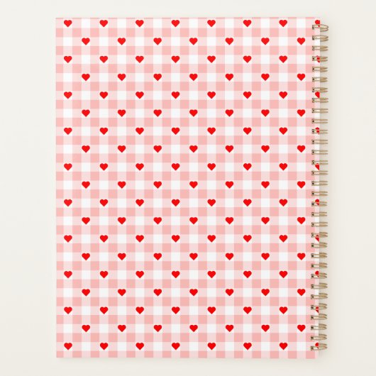 Cute Retro Pink Heart Gingham Plaid pattern Planer (Rückseite)